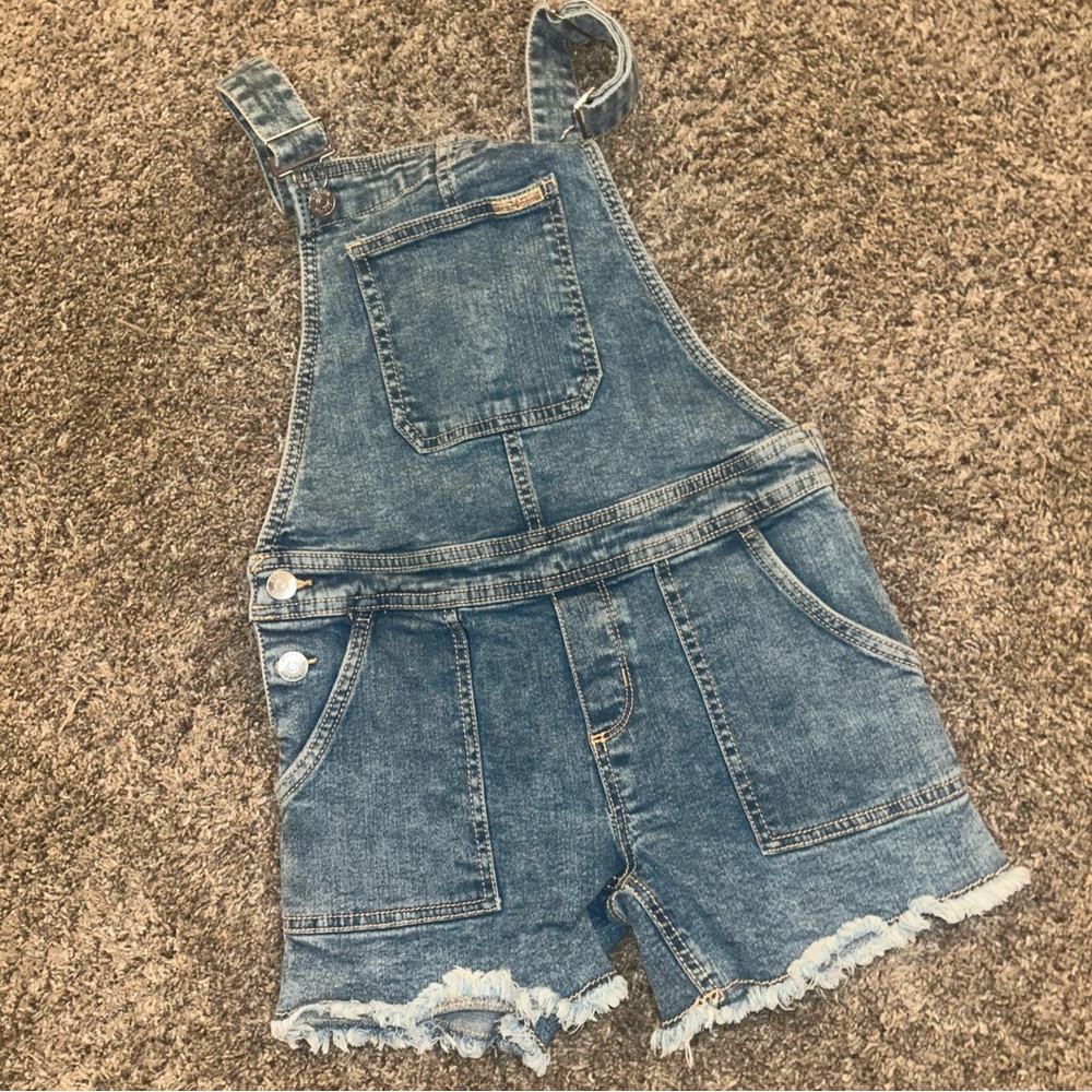 Hudson Girls  Denim Shortalls Overall Shorts w/ Distressed Hem Sz 10